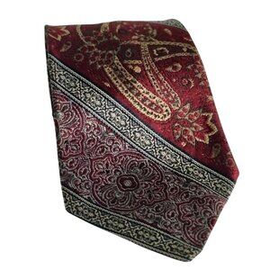 Vtg Campus Mens Maroon Silk Tie Esprit Paisley Striped Lux Formal Casual 3.5"